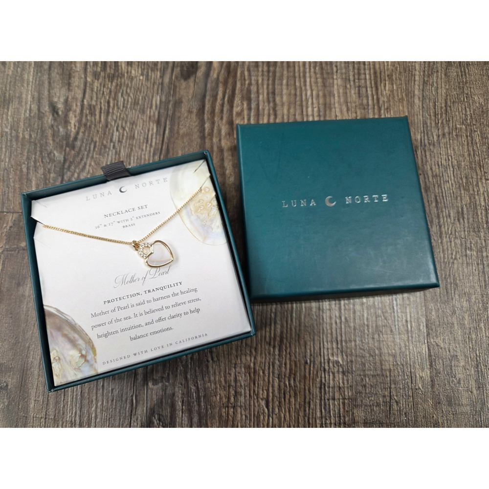 Luna Norte Gold Plated Heart Pendant Necklace w/ Cubic Zirconia In Box